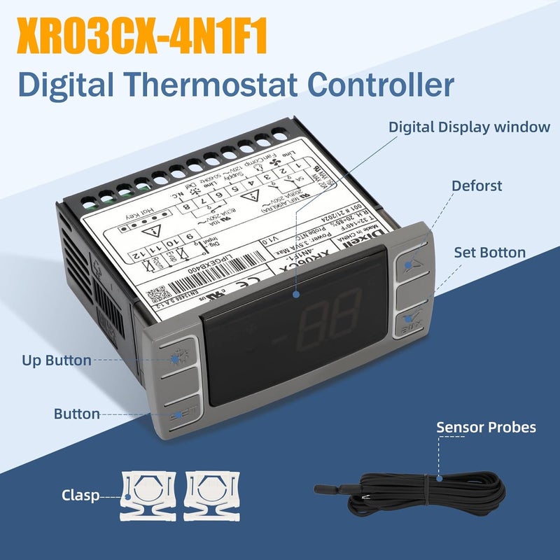 Anrain for Dixell XR03CX-4N1F1 Temperature Controllers, Programmable Digital Thermostat with Sensor Probe Fit for 120V 50-60hz Commercial Refrigerators/Freezer (Includes Mounting Hardware) - Image 5